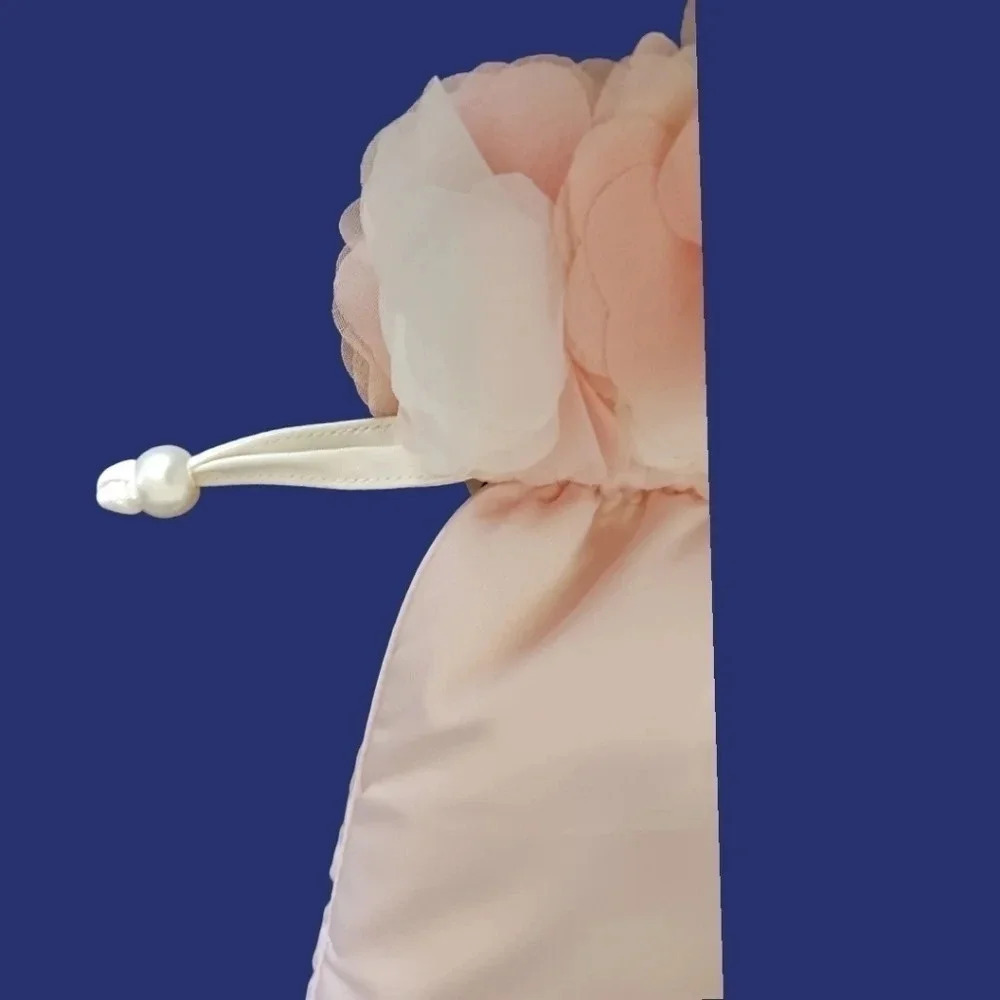 Aimer satin Dragstring Pouch Bag W/Stunning Floral Around The Top Blush Pink - Picture 6 of 14